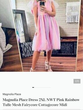 Magnolia Place Dress 2XL NWT Pink Rainbow Tulle Mesh Fairycore Cottagecore Midi